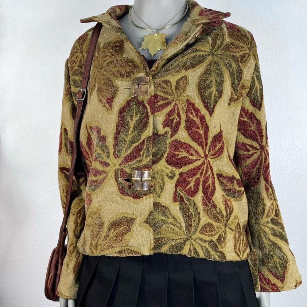 Vintage Tapestry Jacket Fall Leaf Print Made in USA Boho Academia Large